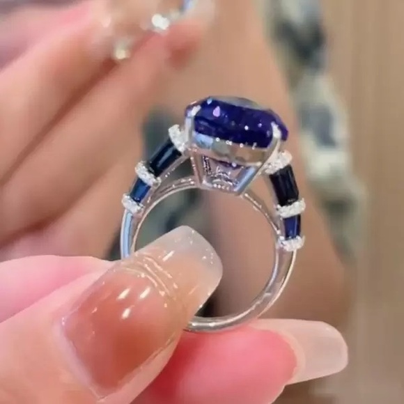 5.4ct Pear Cut Tanzanite Blue Sapphire Ring Size 7 - Picture 4 of 5